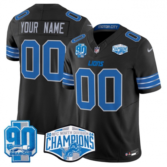 Men's Detroit Lions Active Player Custom Black 2024 NFC North Champions 90th Anniversary Patch F.U.S.E. Vapor Limited Stitched Jersey - Ujersey