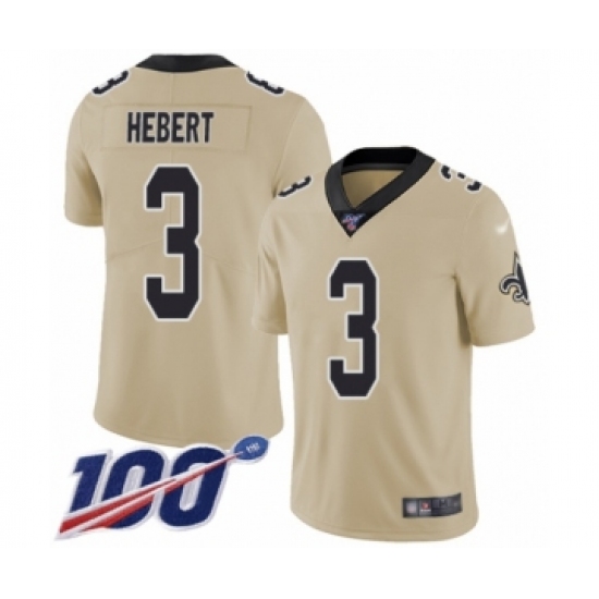 Youth New Orleans Saints #3 Bobby Hebert Limited Gold Inverted Legend 100th Season Football Jersey - Ujersey