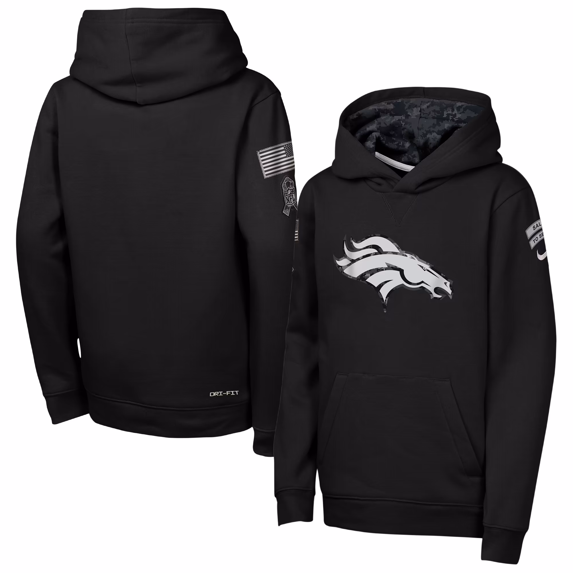 Youth Denver Broncos  Nike Black 2026 Salute to Service Club Fleece Pullover Hoodie - U-jersey