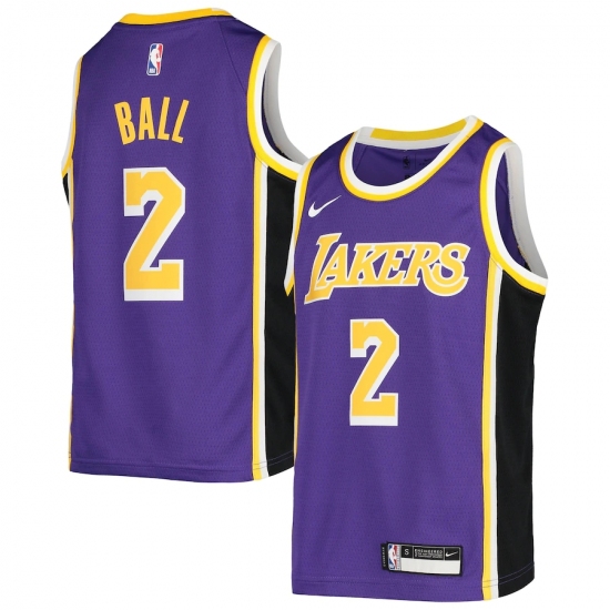 Youth Los Angeles Lakers #2 Lonzo Ball Nike Purple 2020-21 Swingman Jersey - Ujersey