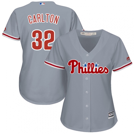 Women's Majestic Philadelphia Phillies #32 Steve Carlton Replica Grey Road Cool Base MLB Jersey - Ujersey