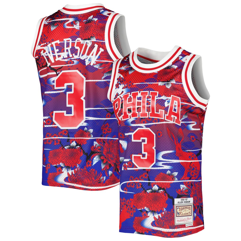 Men's Philadelphia 76ers Allen Iverson Mitchell & Ness Red 1996/97 Hardwood Classics Lunar New Year Swingman Jersey - Ujersey NHL