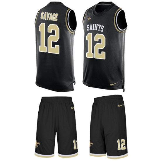 Men's Nike New Orleans Saints #12 Tom Savage Limited Black Tank Top Suit NFL Jersey - Ujersey