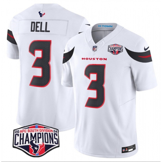 Men's Houston Texans #3 Tank Dell White F.U.S.E. 2024 AFC South Division Champions Vapor Limited Stitched Football Jersey - Ujersey
