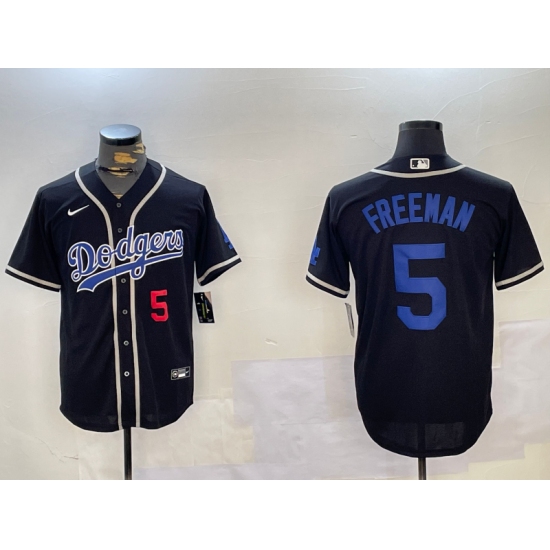 Men's Los Angeles Dodgers #5 Freddie Freeman Number Black Cool Base Jerseys - Ujersey