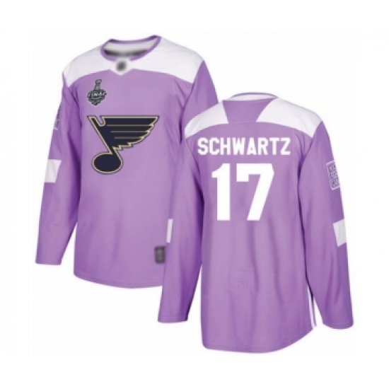 Men's St. Louis Blues #17 Jaden Schwartz Authentic Purple Fights Cancer Practice 2019 Stanley Cup Final Bound Hockey Jersey - Ujersey