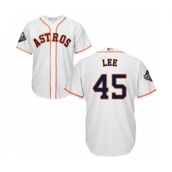 Youth Houston Astros #45 Carlos Lee Authentic White Home Cool Base 2019 World Series Bound Baseball Jersey - Ujersey