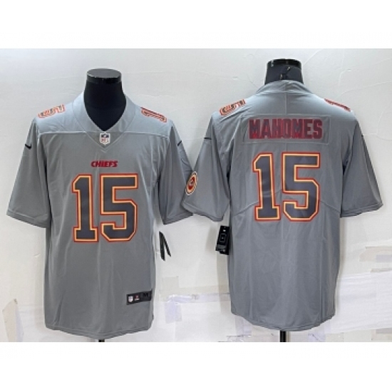 Men's Kansas City Chiefs Patrick Mahomes LOGO Grey Atmosphere Fashion Vapor Untouchable Stitched Limited Jersey - Ujersey