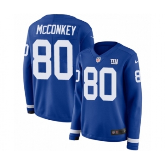 Women's Nike New York Giants #80 Phil McConkey Limited Royal Blue Therma Long Sleeve NFL Jersey - Ujersey