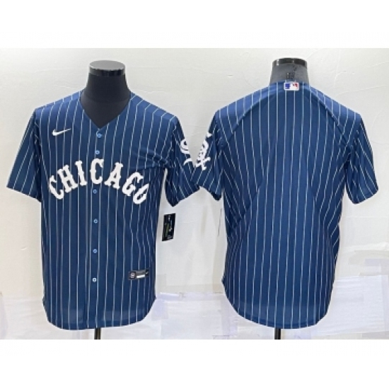 Men's Chicago Cubs Blank Navy Blue Pinstripe Stitched MLB Cool Base Nike Jersey - Ujersey