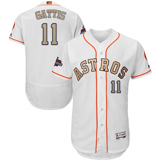 Men's Majestic Houston Astros #11 Evan Gattis White 2018 Gold Program Flex Base Authentic Collection MLB Jersey - Ujersey