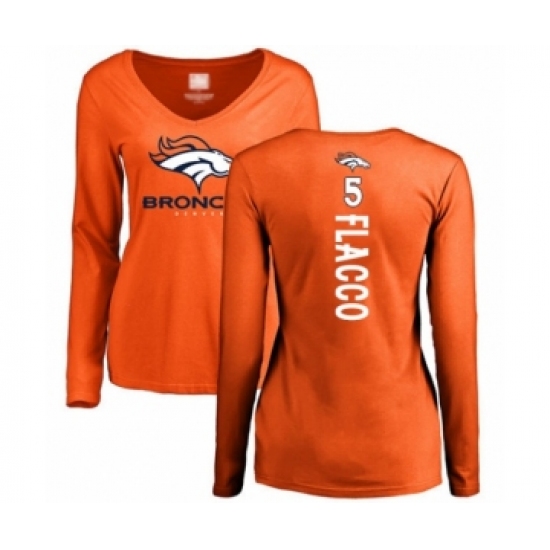 Football Women's Denver Broncos #5 Joe Flacco Orange Backer Long Sleeve T-Shirt - Ujersey