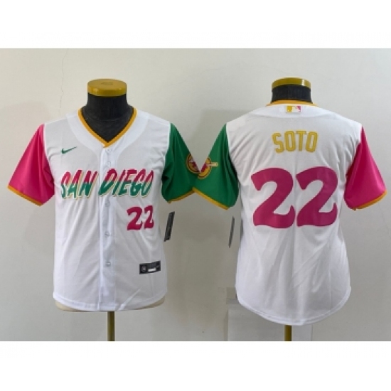 Youth San Diego Padres #22 Juan Soto Number White 2022 City Connect Cool Base Stitched Jersey