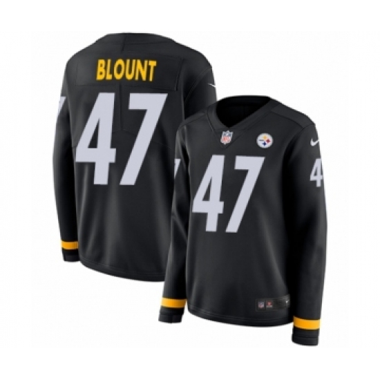 Women's Nike Pittsburgh Steelers #47 Mel Blount Limited Black Therma Long Sleeve NFL Jersey - Ujersey