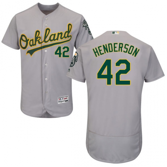 Men's Majestic Oakland Athletics #42 Dave Henderson Grey Road Flex Base Authentic Collection MLB Jersey - Ujersey