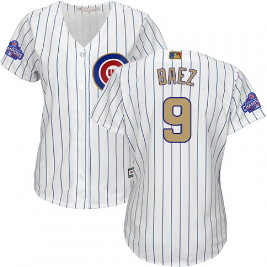 Women's Majestic Chicago Cubs #9 Javier Baez Authentic White 2017 Gold Program MLB Jersey - Ujersey
