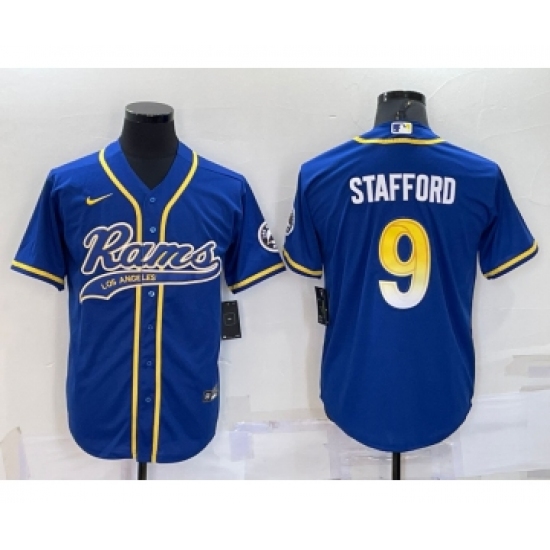 Men's Los Angeles Rams #9 Matthew Stafford Royal With Patch Cool Base Stitched Baseball Jersey - Ujersey