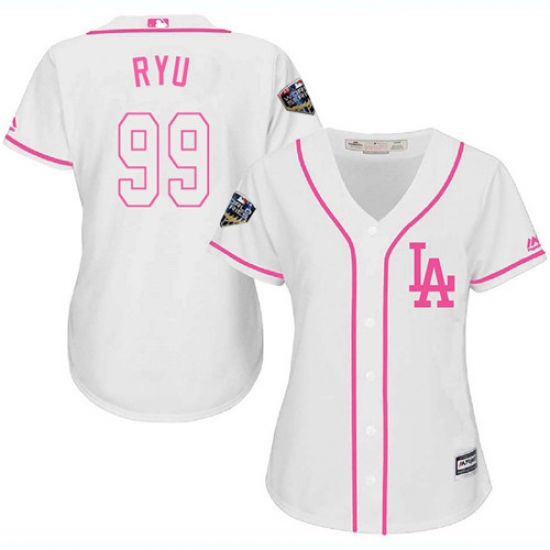 Women's Majestic Los Angeles Dodgers #99 Hyun-Jin Ryu Authentic White Fashion Cool Base 2018 World Series MLB Jersey - Ujersey