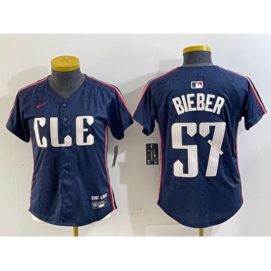 Women's Cleveland Guardians #57 Shane Bieber Navy 2024 City Connect Limited Stitched Jersey - Ujersey