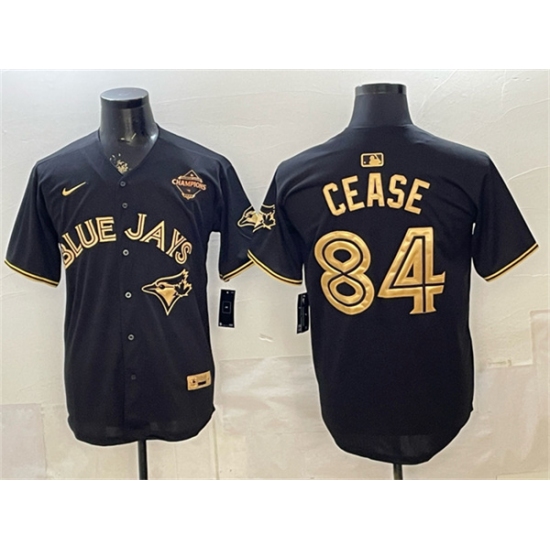Men's Toronto Blue Jays #84 Dylan Cease Black Gold 2025 American League Champions Limited Stitched Baseball Jersey - Ujersey