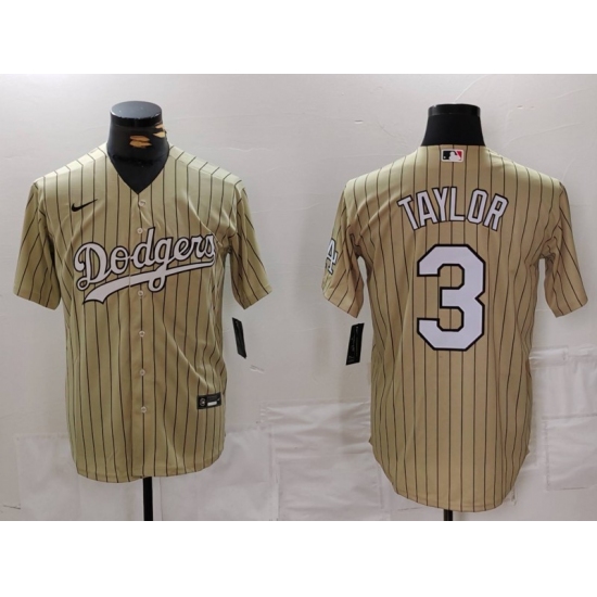 Men's Los Angeles Dodgers #3 Chris Taylor Cream Pinstripe Stitched Cool Base Nike Jersey - Ujersey