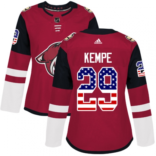 Women's Adidas Arizona Coyotes #29 Mario Kempe Authentic Red USA Flag Fashion NHL Jersey - Ujersey