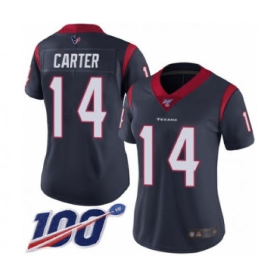 Women's Houston Texans #14 DeAndre Carter Navy Blue Team Color Vapor Untouchable Limited Player 100th Season Football Jersey - Ujersey