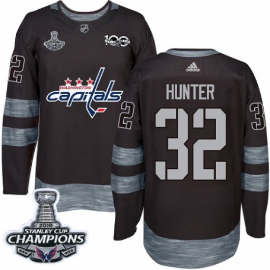 Men's Adidas Washington Capitals #32 Dale Hunter Authentic Black 1917-2017 100th Anniversary 2018 Stanley Cup Final Champions NHL Jersey - Ujersey