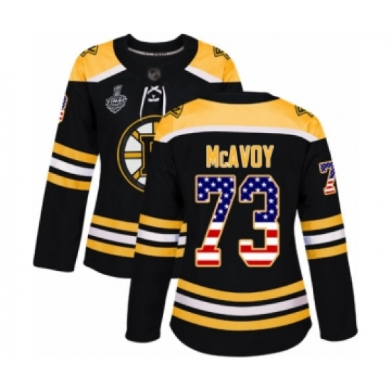 Women's Boston Bruins #73 Charlie McAvoy Authentic Black USA Flag Fashion 2019 Stanley Cup Final Bound Hockey Jersey - Ujersey