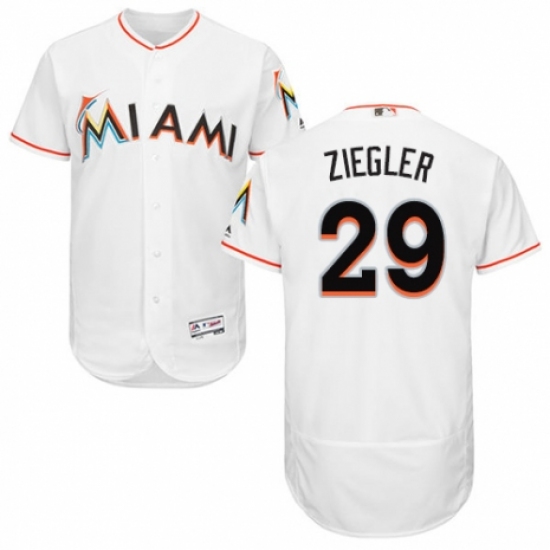 Men's Majestic Miami Marlins #29 Brad Ziegler White Home Flex Base Authentic Collection MLB Jersey