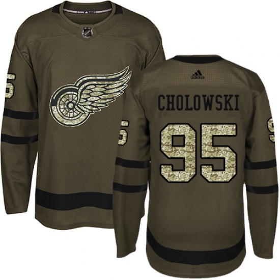 Youth Adidas Detroit Red Wings #95 Dennis Cholowski Authentic Green Salute to Service NHL Jersey - Ujersey