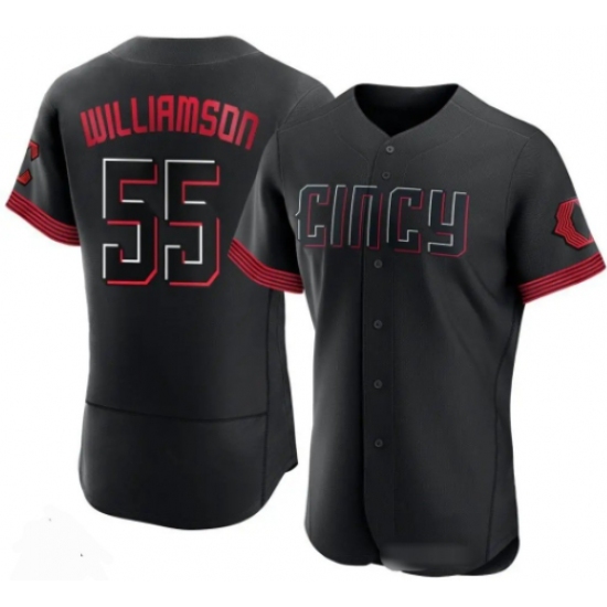 Men's Cincinnati Reds #55 Brandon Williamson Black 2023 City Connect Cool Base Stitched Jersey - Ujersey