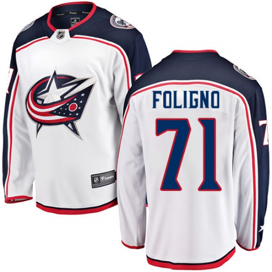 Men's Columbus Blue Jackets #71 Nick Foligno Fanatics Branded White Away Breakaway NHL Jersey - Ujersey