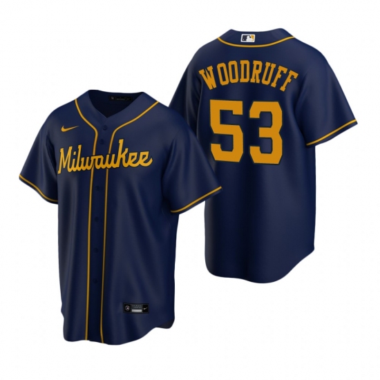 Men's Nike Milwaukee Brewers #53 Brandon Woodruff Navy Alternate Stitched Baseball Jersey - Ujersey