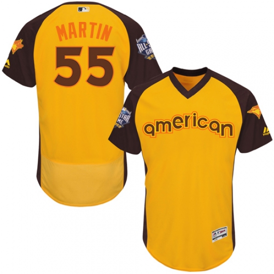Men's Majestic Toronto Blue Jays #55 Russell Martin Yellow 2016 All-Star American League BP Authentic Collection Flex Base MLB Jersey - Ujersey