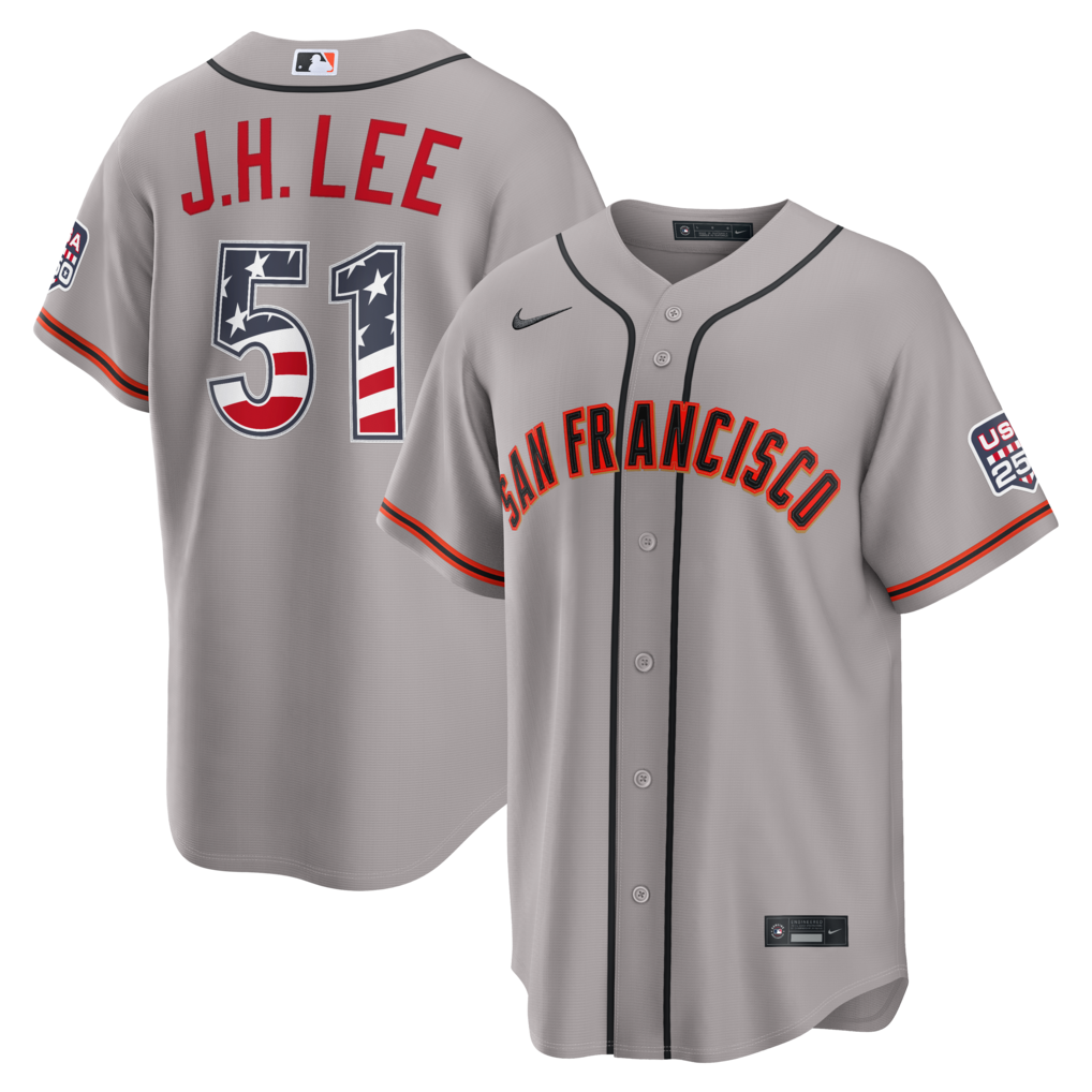 Men's San Francisco Giants Jung Hoo Lee Nike Gray USA 250 Fourth of July Road Stadium Jersey - Ujersey
