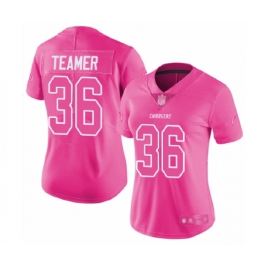 Women's Los Angeles Chargers #36 Roderic Teamer Limited Pink Rush Fashion Football Jersey - Ujersey