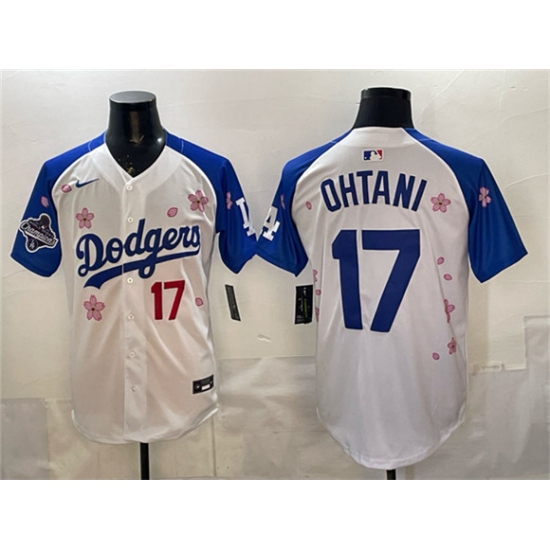 Men's Los Angeles Dodgers #17 Shohei Ohtani White Royal 2025 World Series Champions Tokyo Series Limited Stitched Baseball Jersey - Ujersey