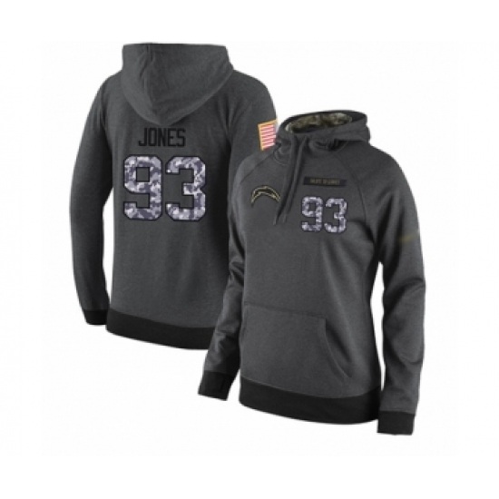 Football Women's Los Angeles Chargers #93 Justin Jones Stitched Black Anthracite Salute to Service Player Performance Hoodie