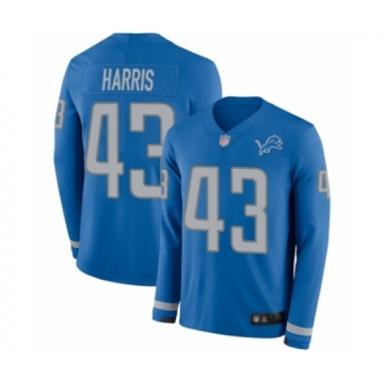 Men's Detroit Lions #43 Will Harris Limited Blue Therma Long Sleeve Football Jersey - Ujersey