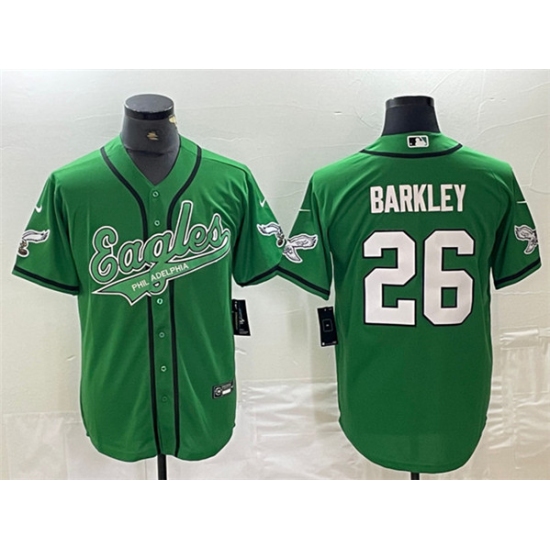 Men's Philadelphia Eagles #26 Saquon Barkley Green Cool Base Stitched Baseball Jersey - Ujersey