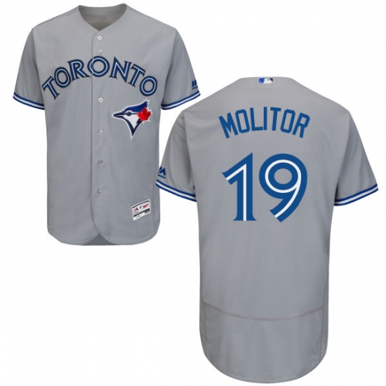 Men's Majestic Toronto Blue Jays #19 Paul Molitor Grey Road Flex Base Authentic Collection MLB Jersey - Ujersey