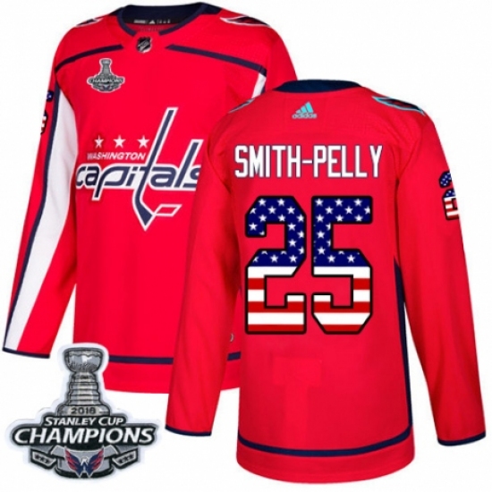 Youth Adidas Washington Capitals #25 Devante Smith-Pelly Authentic Red USA Flag Fashion 2018 Stanley Cup Final Champions NHL Jersey