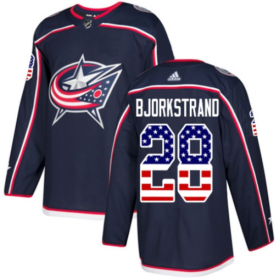 Youth Adidas Columbus Blue Jackets #28 Oliver Bjorkstrand Authentic Navy Blue USA Flag Fashion NHL Jersey - Ujersey
