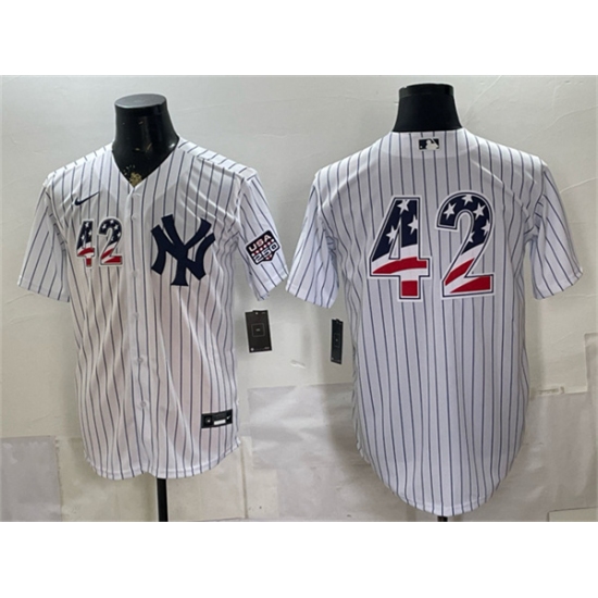 Men's New York Yankees #42 Jackie Robinson White 2026 USA 250 Fourth of July Home Stadium Stitched Baseball Jersey