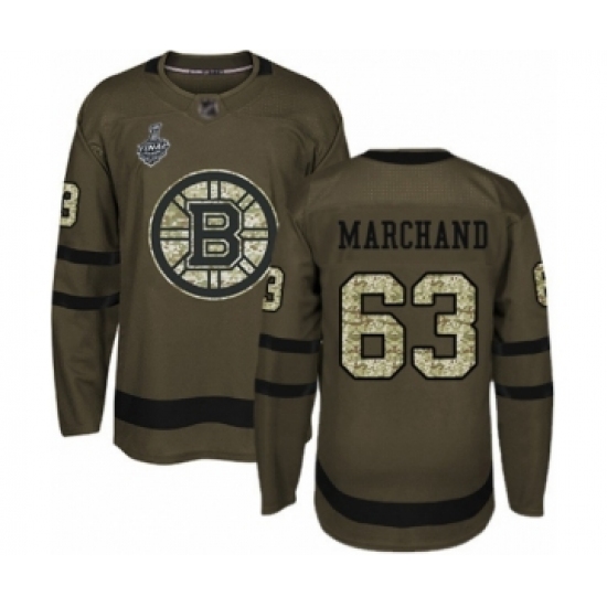 Men's Boston Bruins #63 Brad Marchand Authentic Green Salute to Service 2019 Stanley Cup Final Bound Hockey Jersey - Ujersey