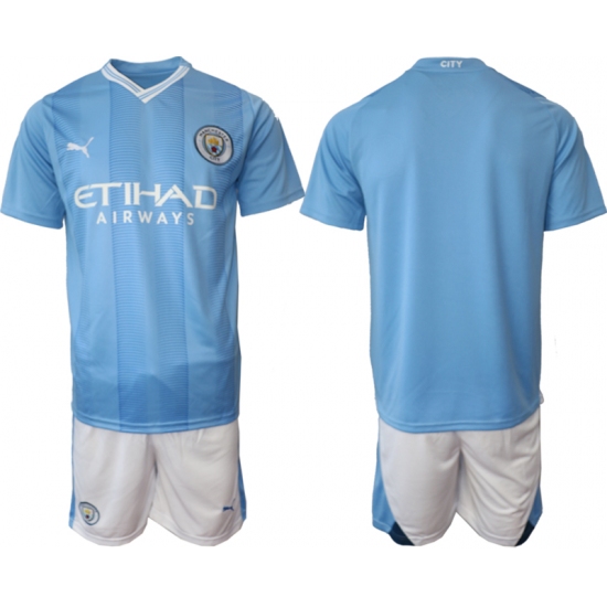 Men's Manchester City Blank 2023-24 Blue Home Soccer Jersey