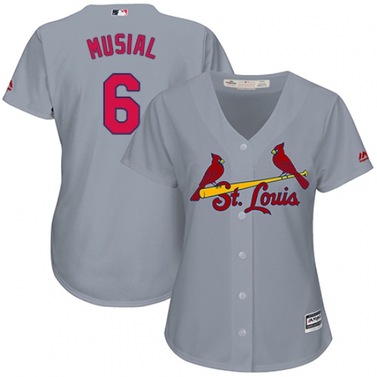 Women's Majestic St. Louis Cardinals #6 Stan Musial Authentic Grey Road Cool Base MLB Jersey - Ujersey