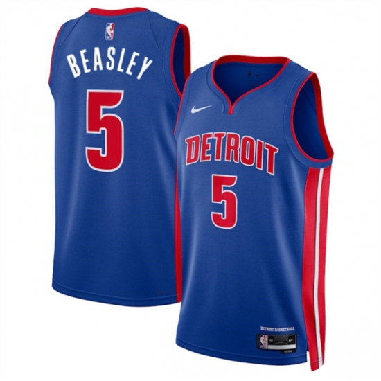 Men's Detroit Pistons #5 Malik Beasley Blue 2024 Icon Edition Stitched Jersey - Ujersey