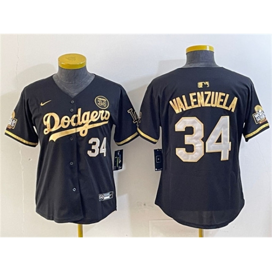 Women's Los Angeles Dodgers #34 Fernando Valenzuela Black Gold 2024 World Series With Fernando Vapor Limited Stitched Baseball Jersey(Run Small) - Ujersey